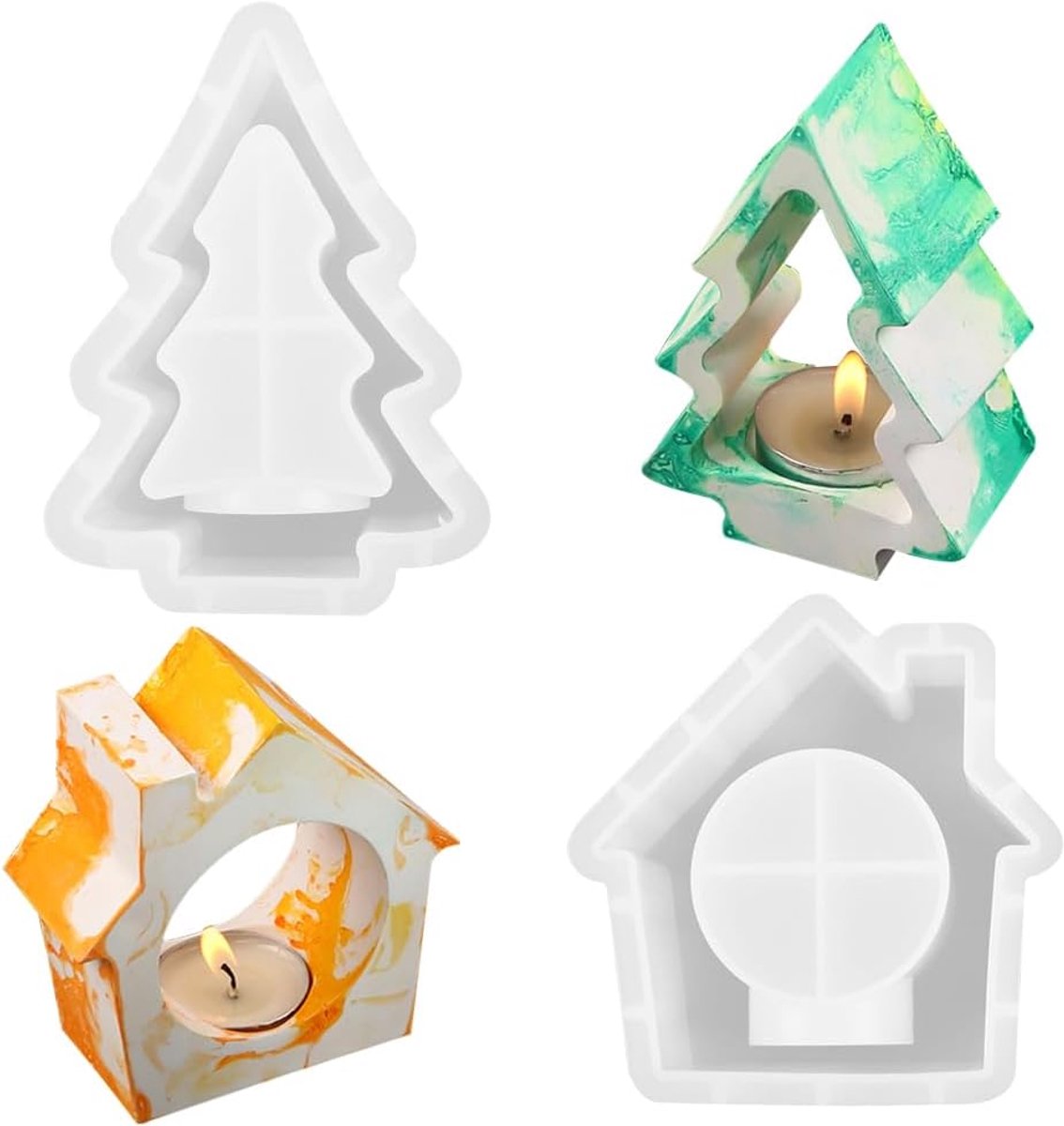 Siliconen molds kerstboom - 3D kaarsenhouder - uniek ontwerp - geschikt voor gipsgieten - ShopVlot