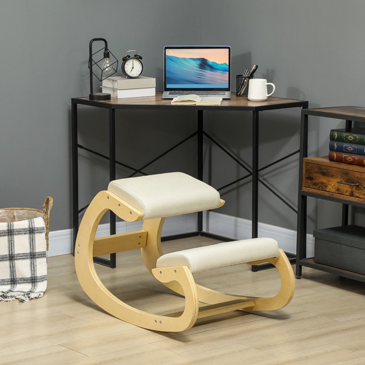 MODFU Kniehocker - Ergonomisch Schommelend - Homeoffice - Hout - Creme Wit