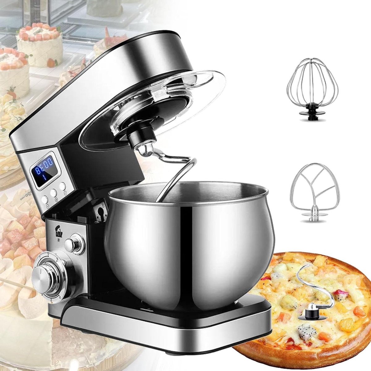 Keukenmixer - Standmixer Deegmixer - Bakken en Koken - Elektronische Timer - 5.5 Liter - Zwart