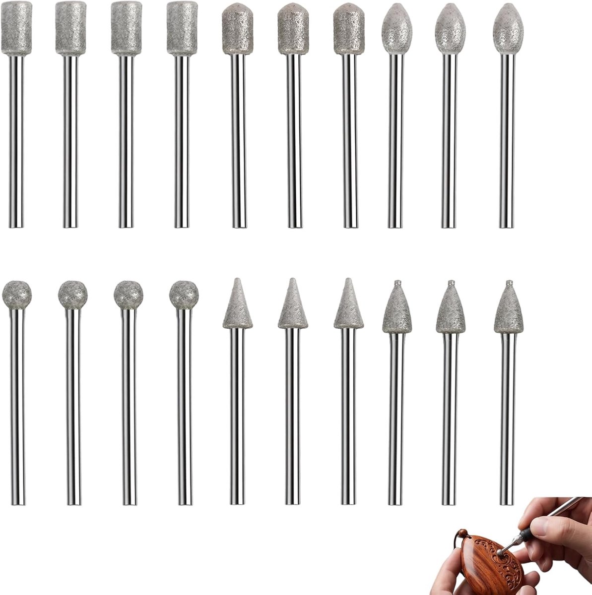 20-delige diamantfreesset - hardmetalen frezen - veelzijdige vormen - ideaal voor graveren en snijden - ShopVlot