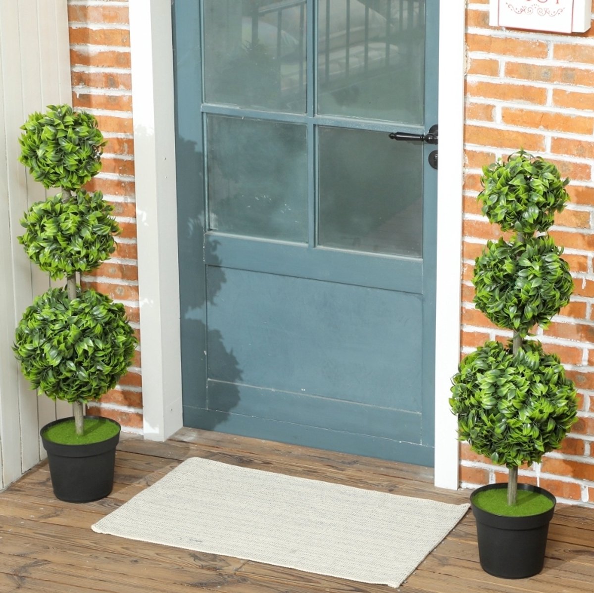 Kunstplant in Pot Dubbele Bolboom 100 cm Kunststof Groen Voor Binnen En Buiten UV-bestendig Onderhoudsvrij Met Stevige Pot