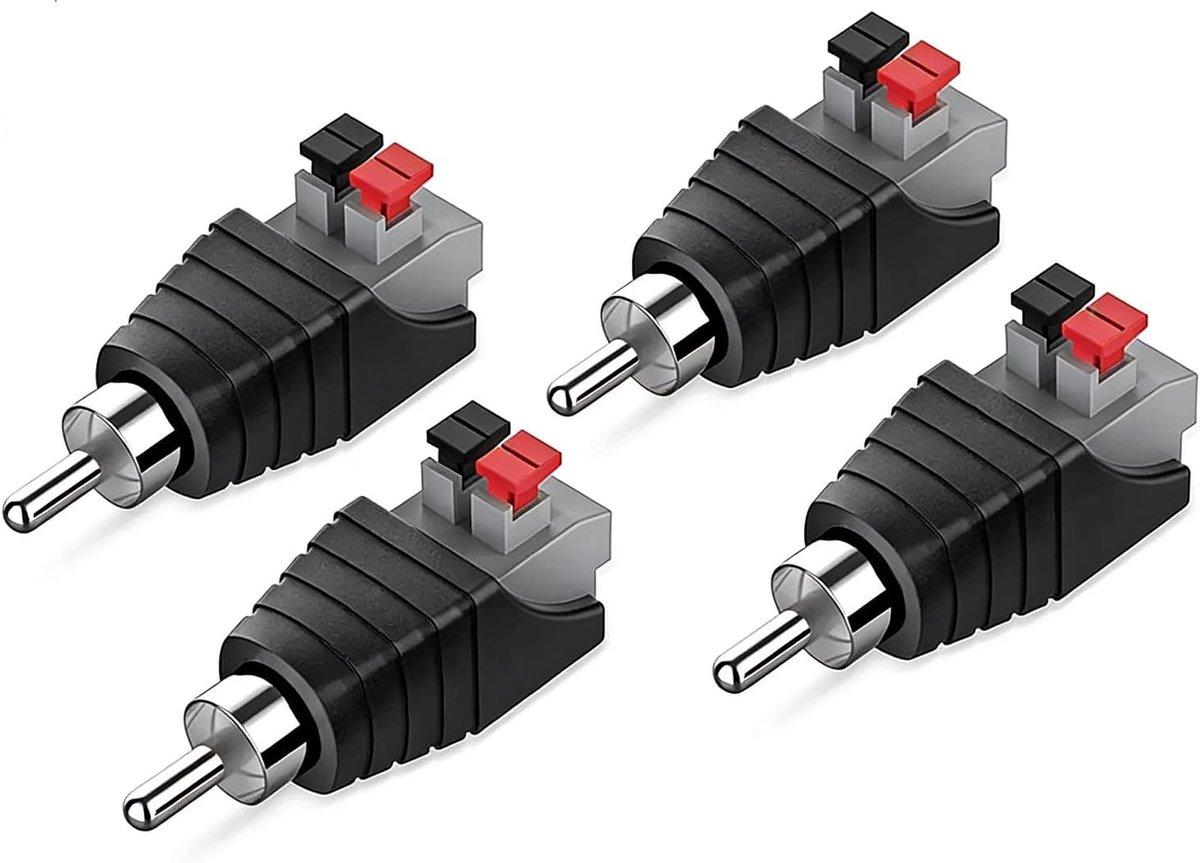 RCA female terminal connector 4-pack - audio/video adapter - springdruktype - ideaal voor beveiligingssystemen - ShopVlot