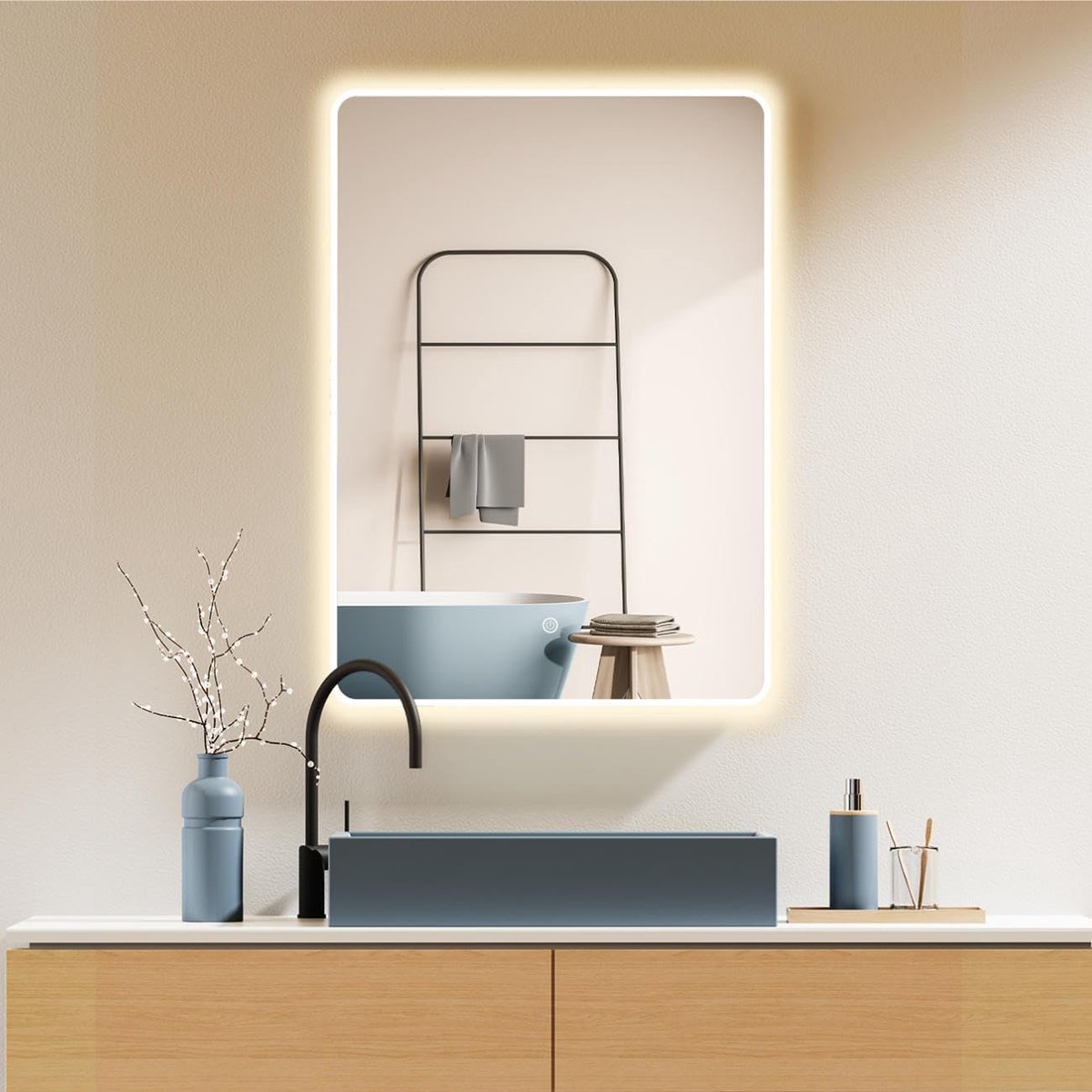 LED badkamer spiegel 50 x 70 cm - witte lijst - touch sensor - veelzijdig gebruik - ShopVlot