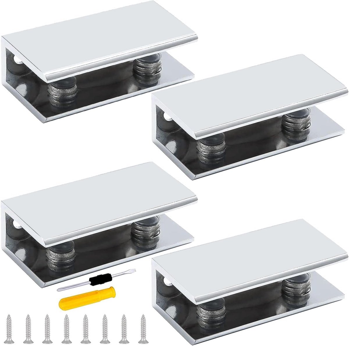 Glas houders set van 4 - Aluminium legering 8-10mm - Inclusief schroeven en schroevendraaier - Voor ramen en leuningen - ShopVlot