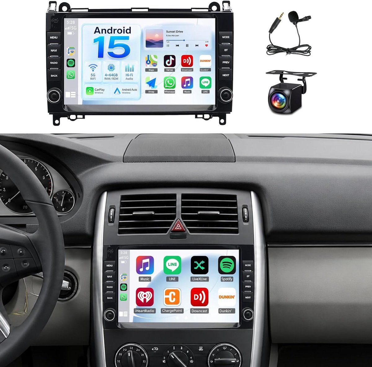 Autoradio 4+64 GB - Plug-and-play vervanging - Voor Mercedes-Benz A-, B- en V-klasse - Verbeter uw rijervaring - ShopVlot