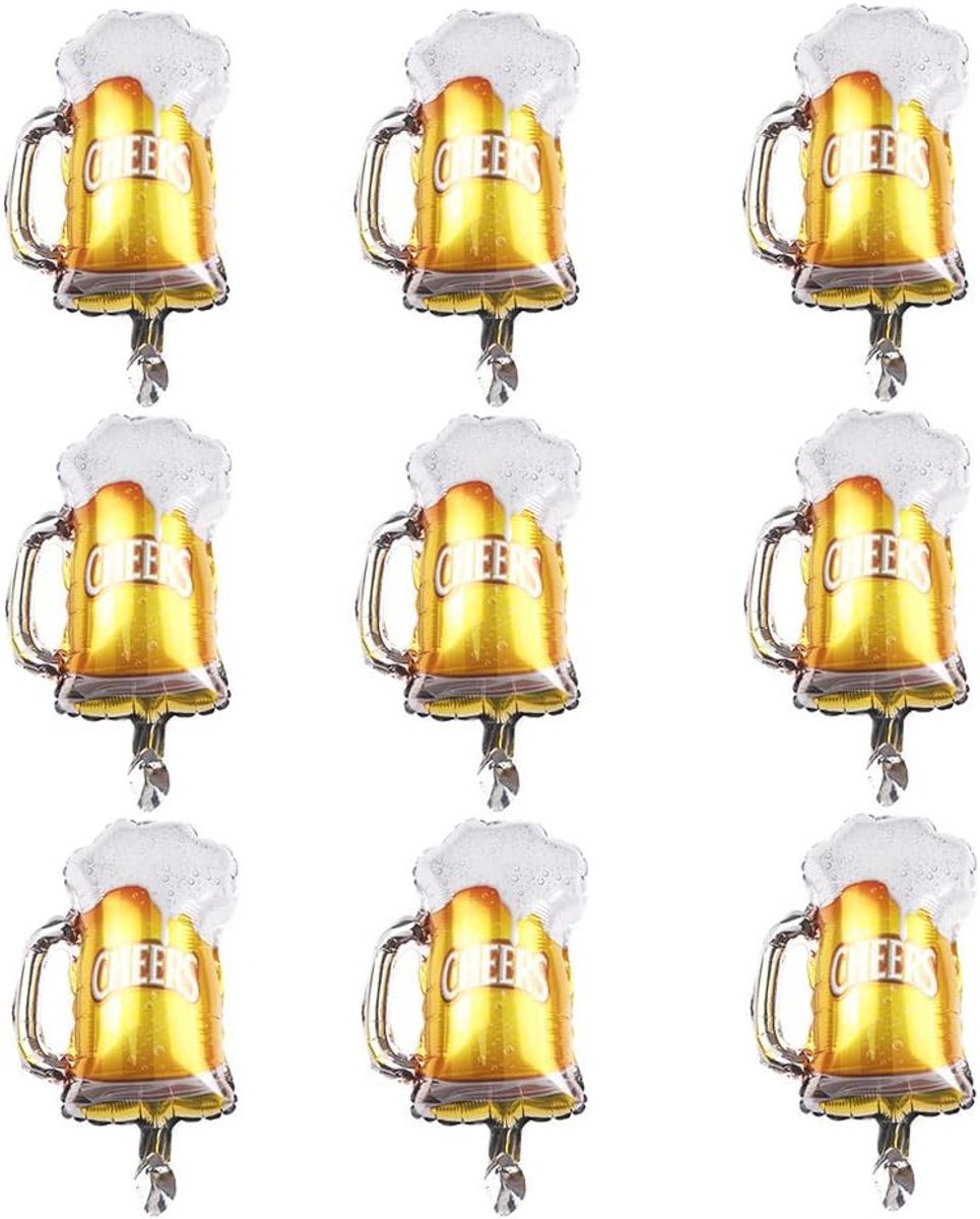 Foil ballonnen set - 9 oktoberfest ballonnen - biertje en ster - feestdecoratie voor oktoberfest - ShopVlot