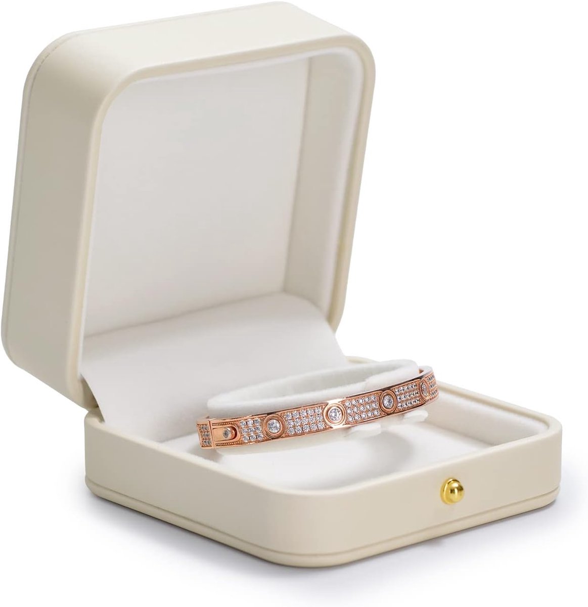 Sieradenhouder met handgreep 9x9 cm - witte PU leren sieradenopberger - beschermt je armbanden - ideaal voor cadeau - ShopVlot