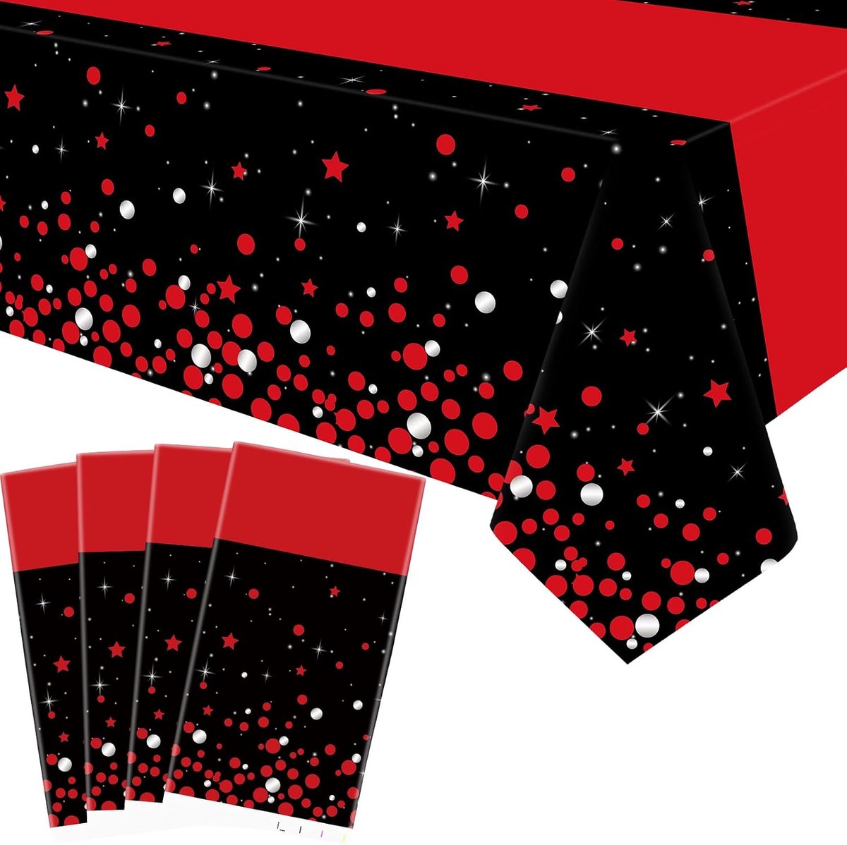 Feesttafelkleed 130 x 216 cm - Rood en zwart plastic - Voor rechthoekige tafels - Perfect voor verjaardagsfeesten - ShopVlot