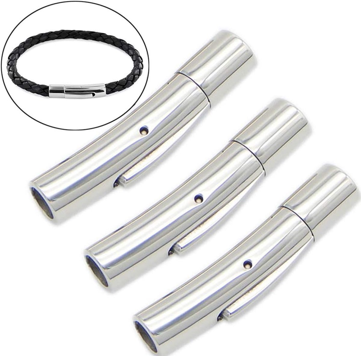 Sluitring met hefboom - roestvrij staal - matte afwerking - ideaal voor leren armbanden - ShopVlot