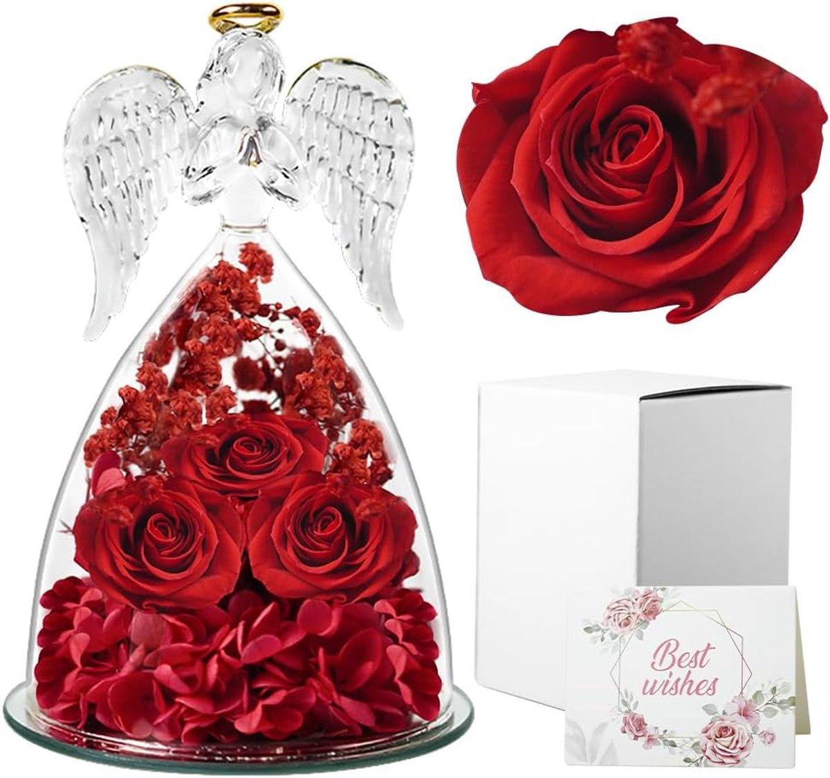 Eternal rose in angel figure - handgemaakt - rode roos - perfect cadeau voor moeder of oma - ShopVlot