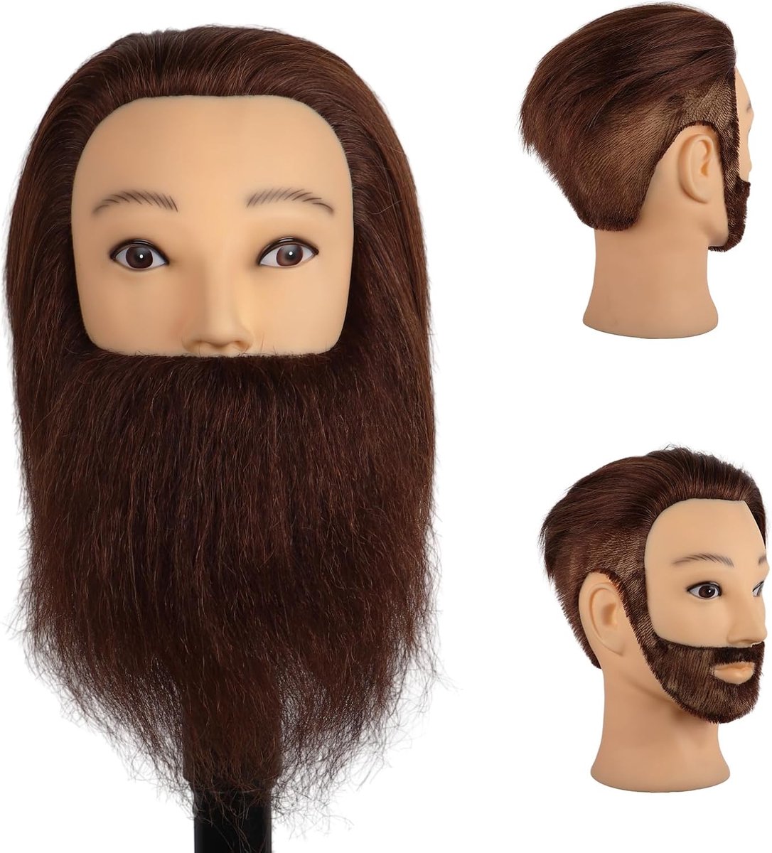 Mannequin hoofd voor kappers - 35 cm - 100% menselijk haar - ideaal voor haarstyling - ShopVlot