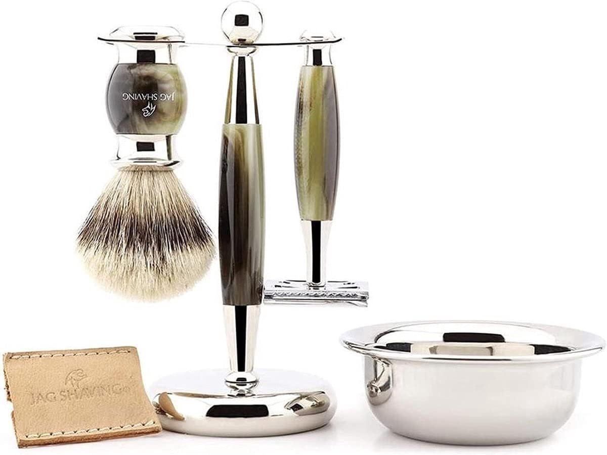 Scheerset voor heren - handmatige dubbele scheermes - zilveren badger haar scheerkwast - professionele scheerervaring - ShopVlot