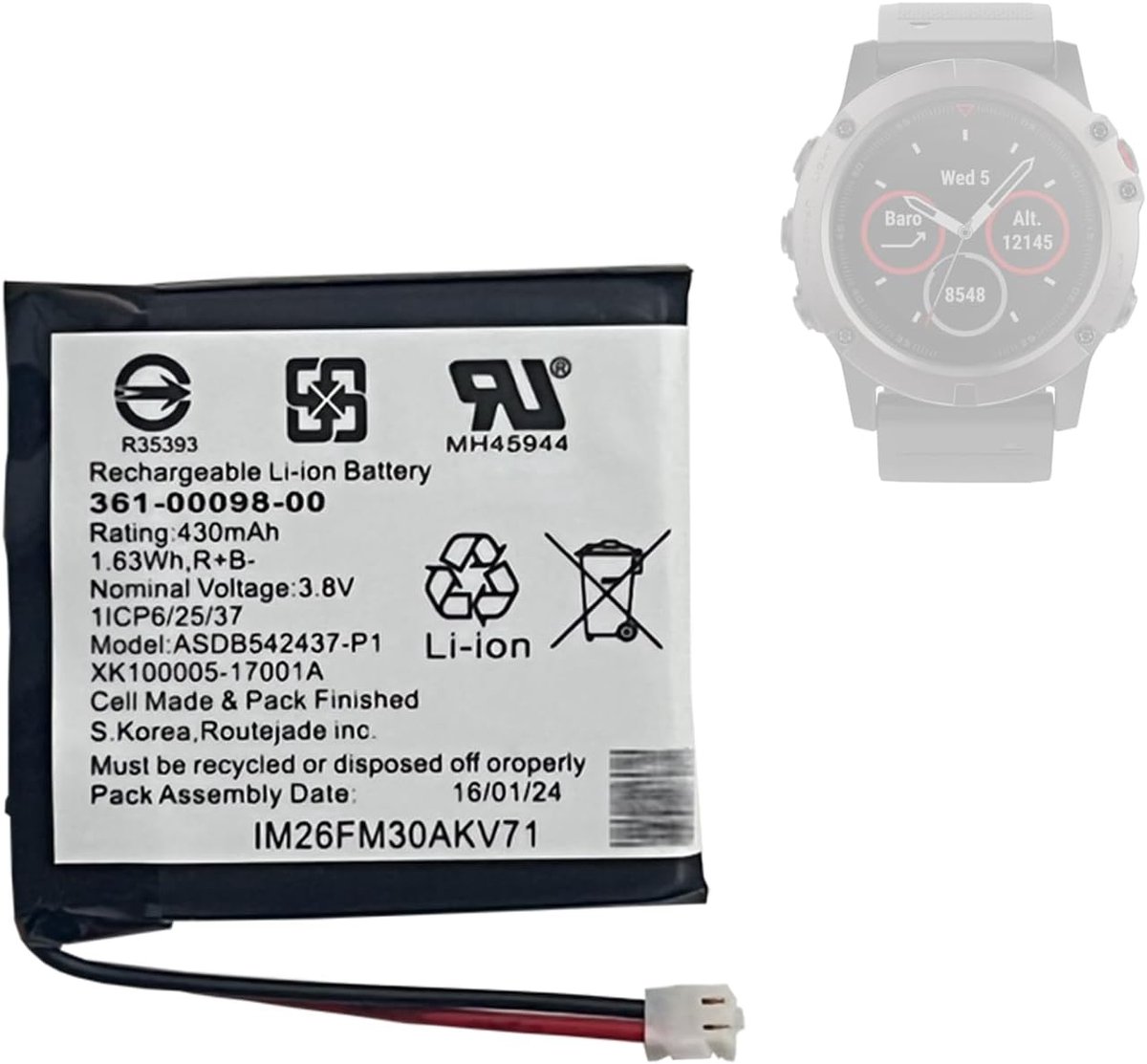 Vervangende batterij 361-00098-00 - Compatibel met Gar-min Fenix 5X - Hoogwaardige klasse A batterij - ShopVlot