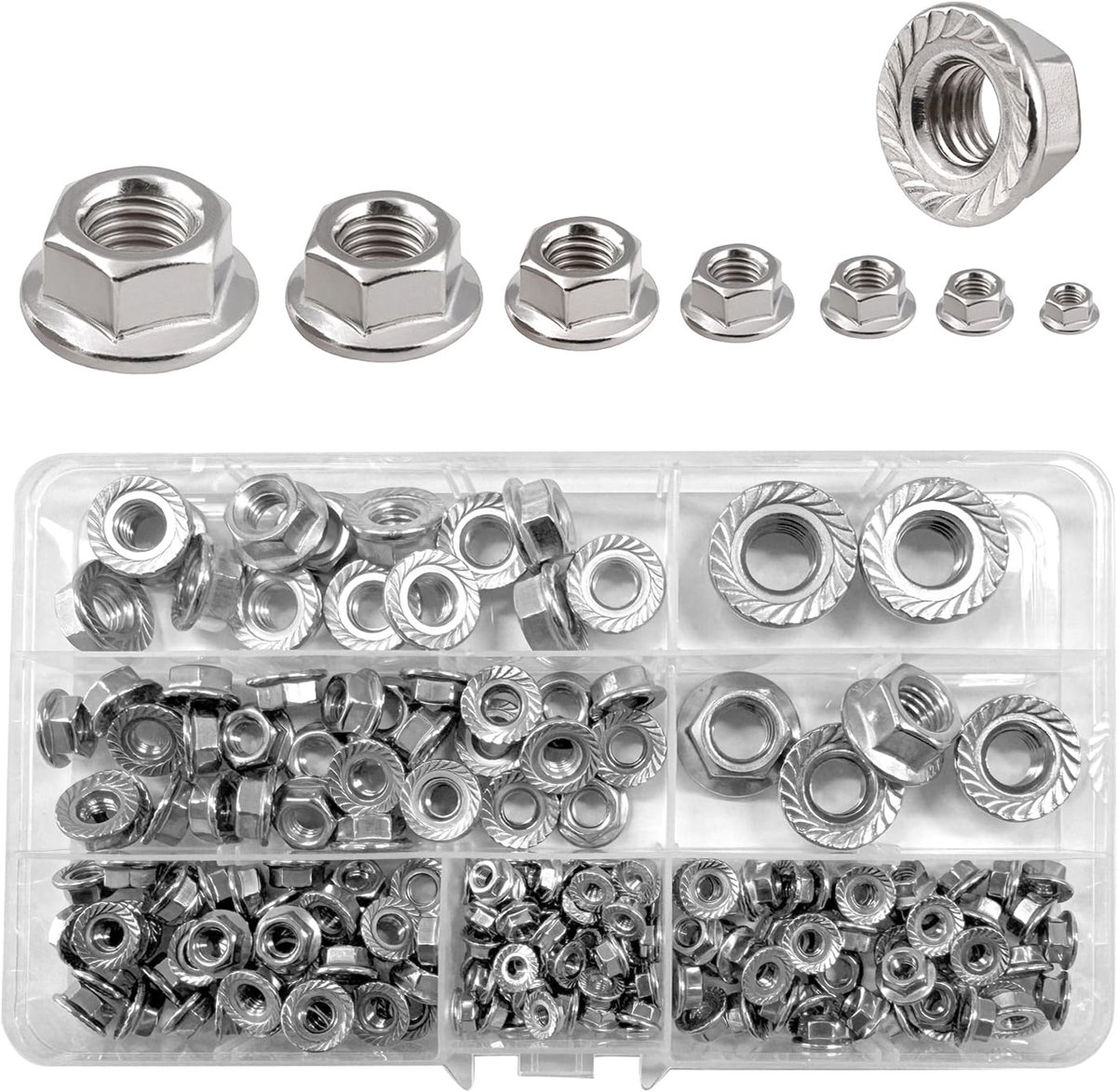 Flensmoeren set 195 stuks - roestvrij staal - gekarteld - voor meubels en mechanische bevestigingen - ShopVlot