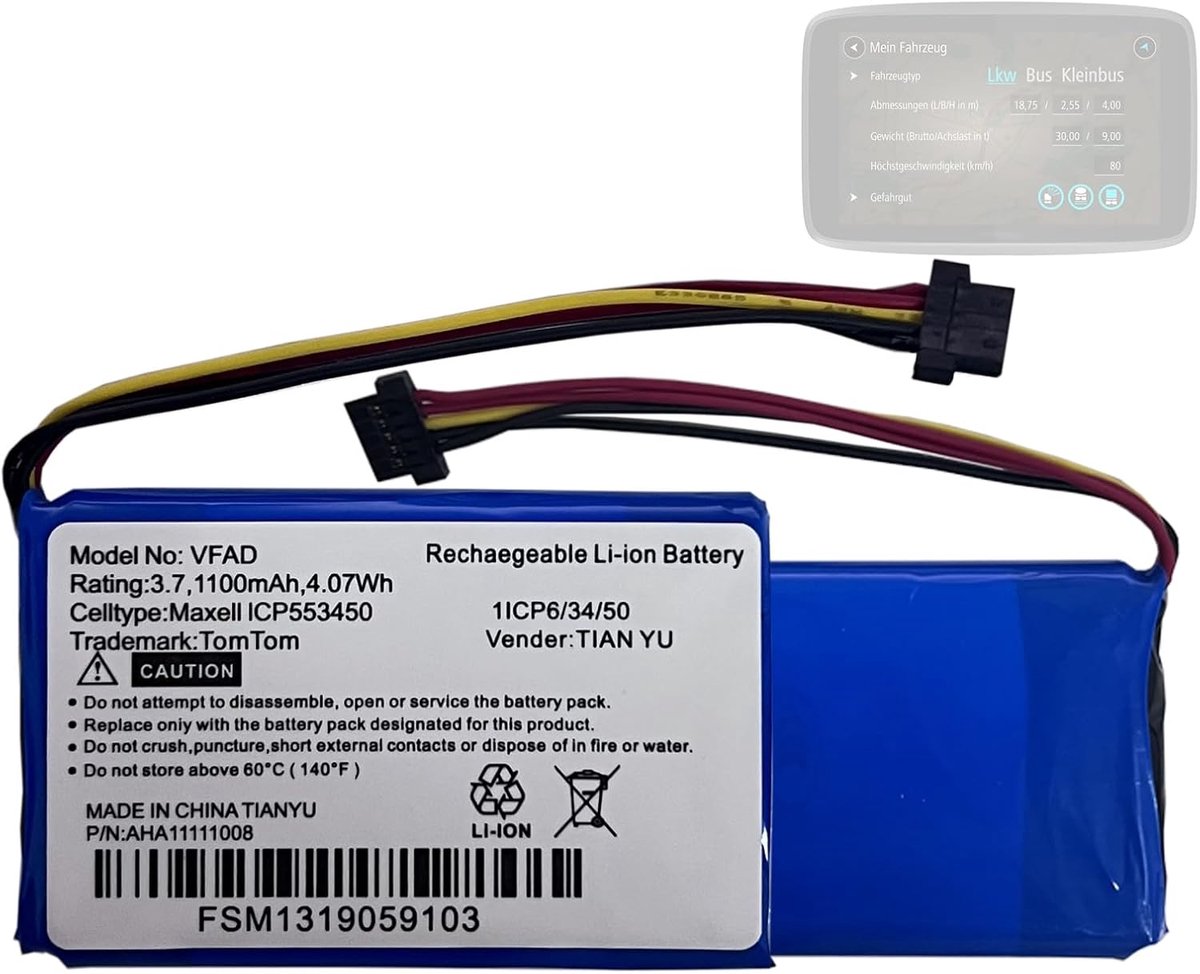 Vervangende batterij AHA1111008 - Geschikt voor Tomtom Go 6200, 6100, 6000, 5000, 600, 500 - Hoogwaardige batterij - ShopVlot