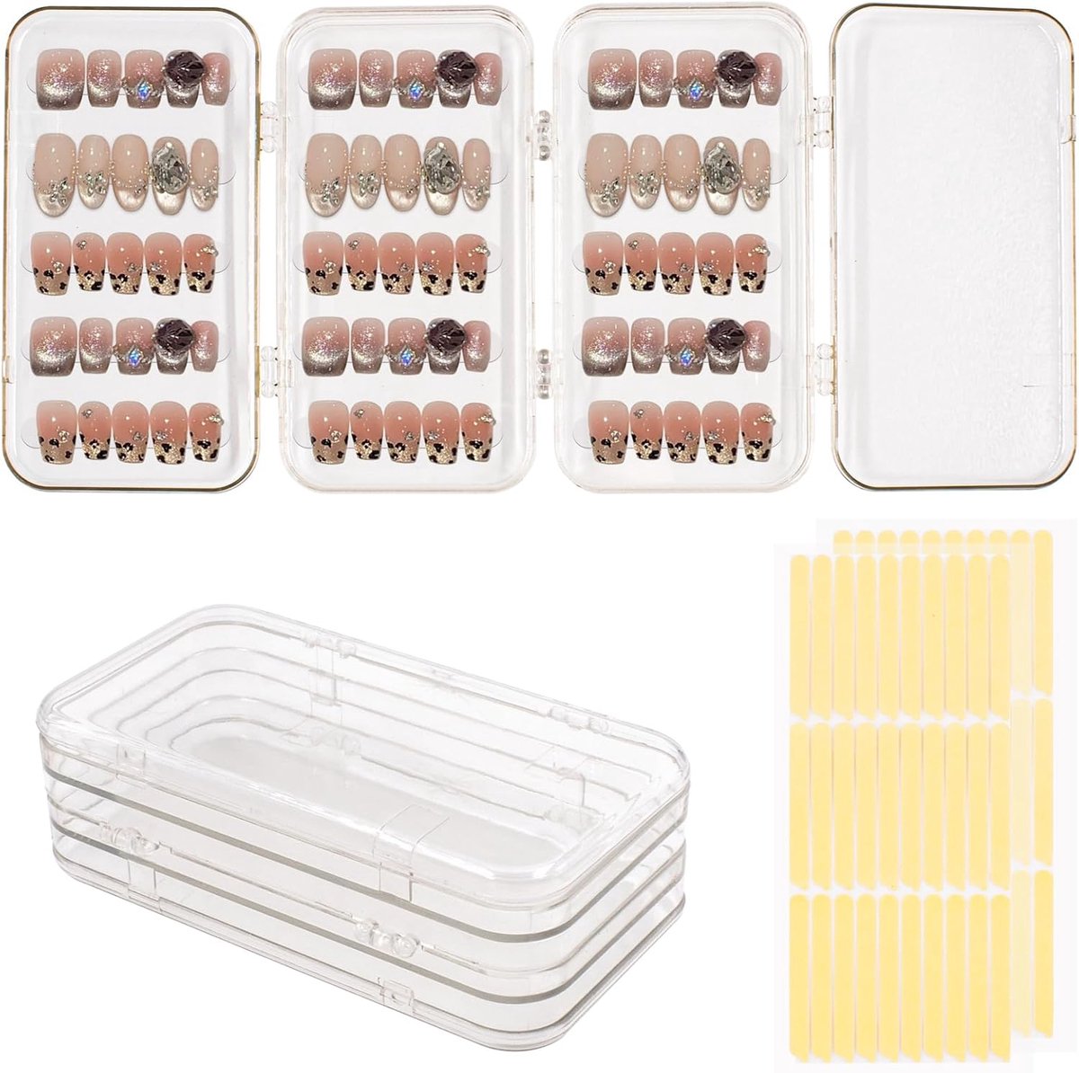 Nail storage box 3 niveaus - opvouwbaar met 60 plakpads - compacte nagelorganizer voor kunstnagels - ShopVlot