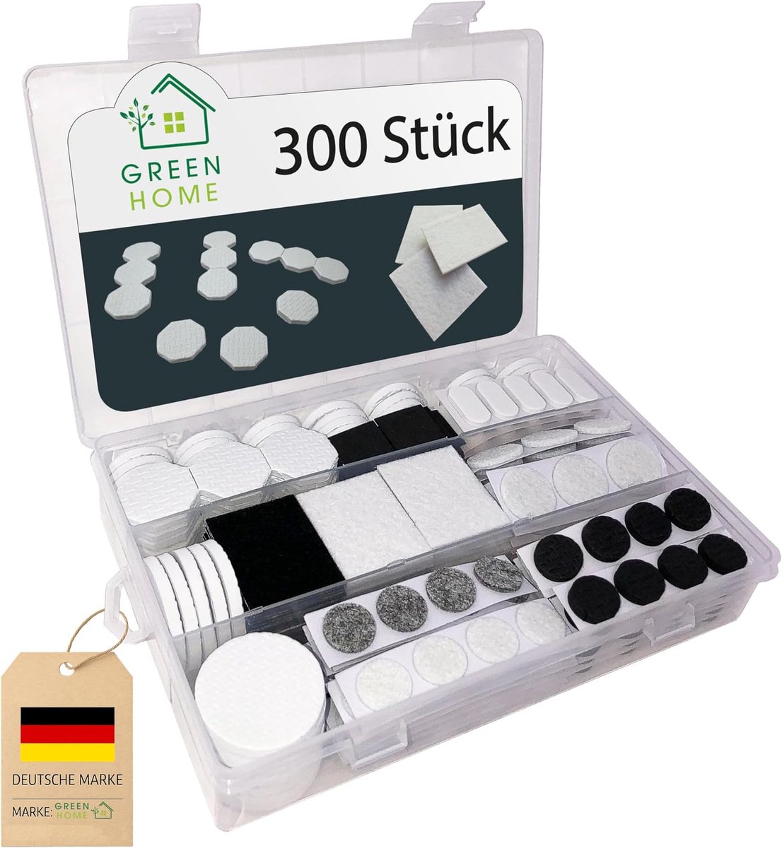 Zelfklevende viltpads voor meubels - Assortiment van 300 kussens - Wit/zwart/grijs - ShopVlot