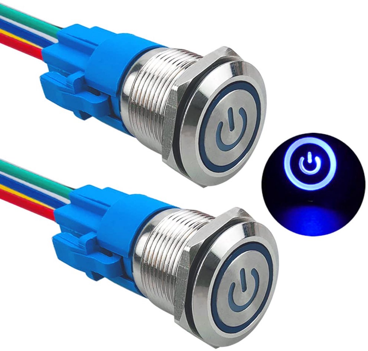 Drukknop Schakelaar 12V/24V - RVS IP67 Waterdicht - Met Blauwe LED - Eenvoudige installatie - ShopVlot