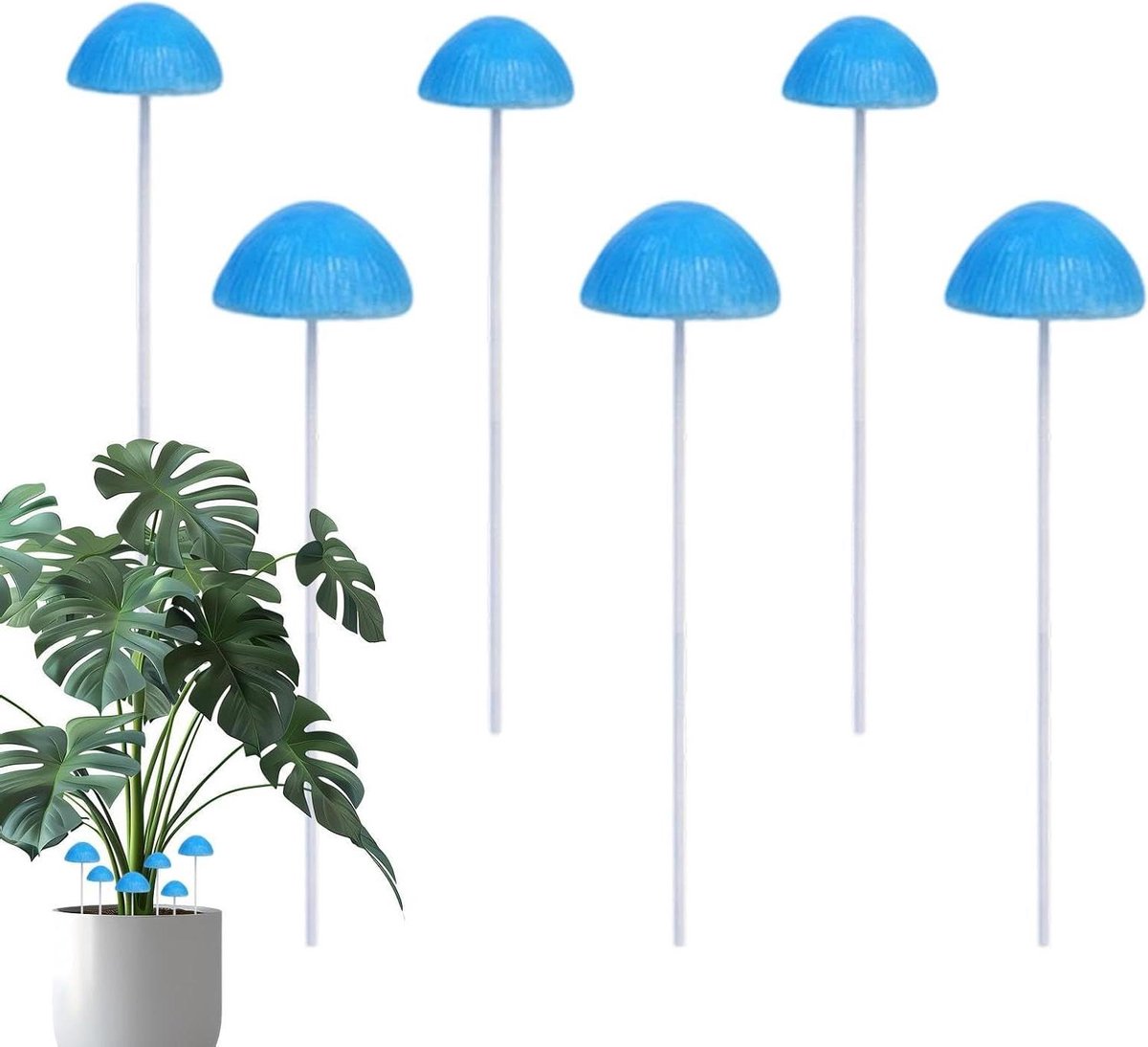 Hars Paddestoelen - Miniatuur Decoratie - Tuin Aankleden - Weerbestendige Hars - 6 Stuks - Blauw