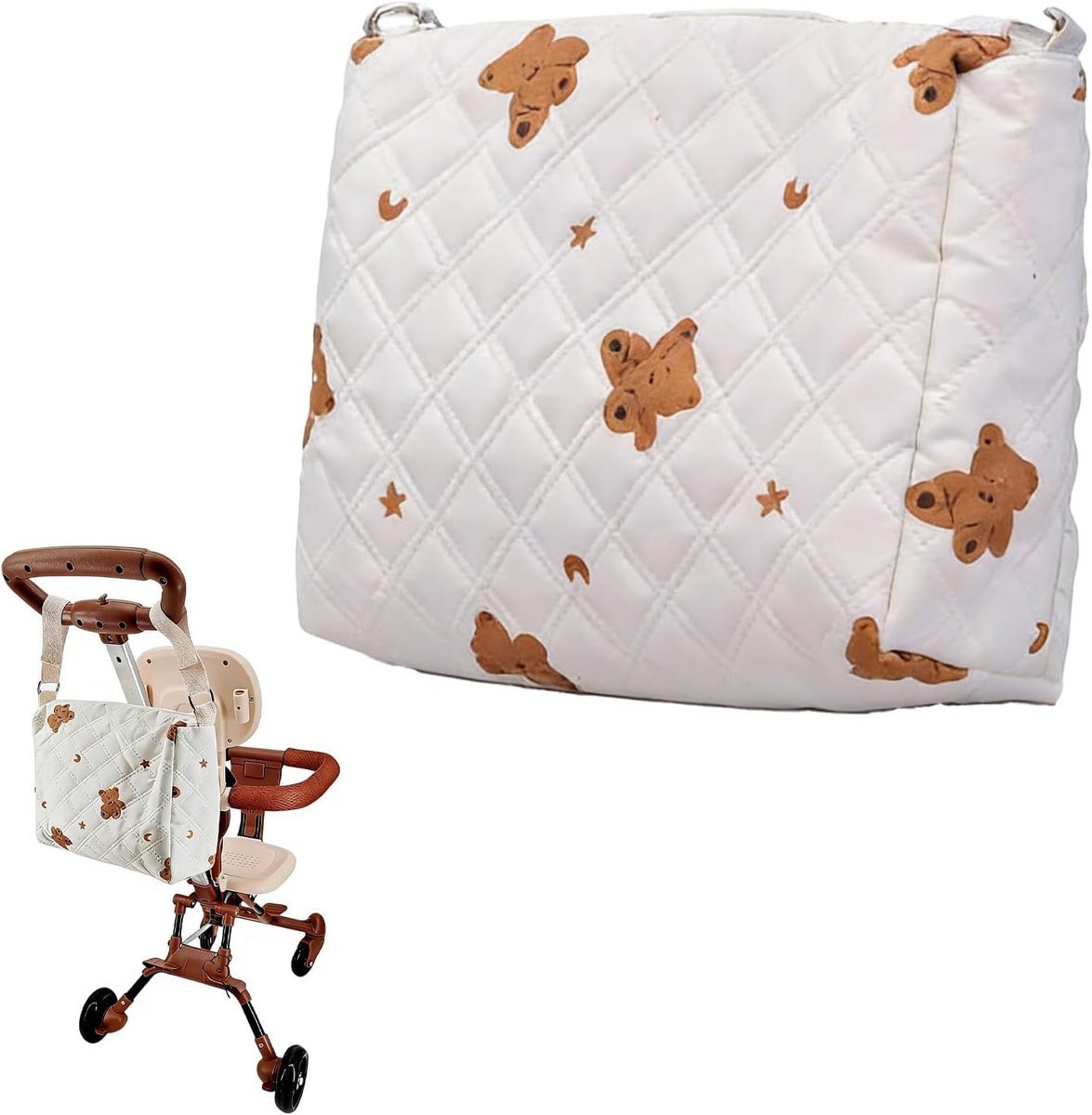 Babyluiertas met schattig borduurwerk - ruime kinderwagentas - organizer voor luiers en speelgoed - SnelShoppen