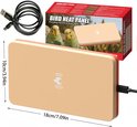 Verwarmingspaneel van 18x10 cm met oranje en beige afwerking, inclusief usb-kabel en verpakking.