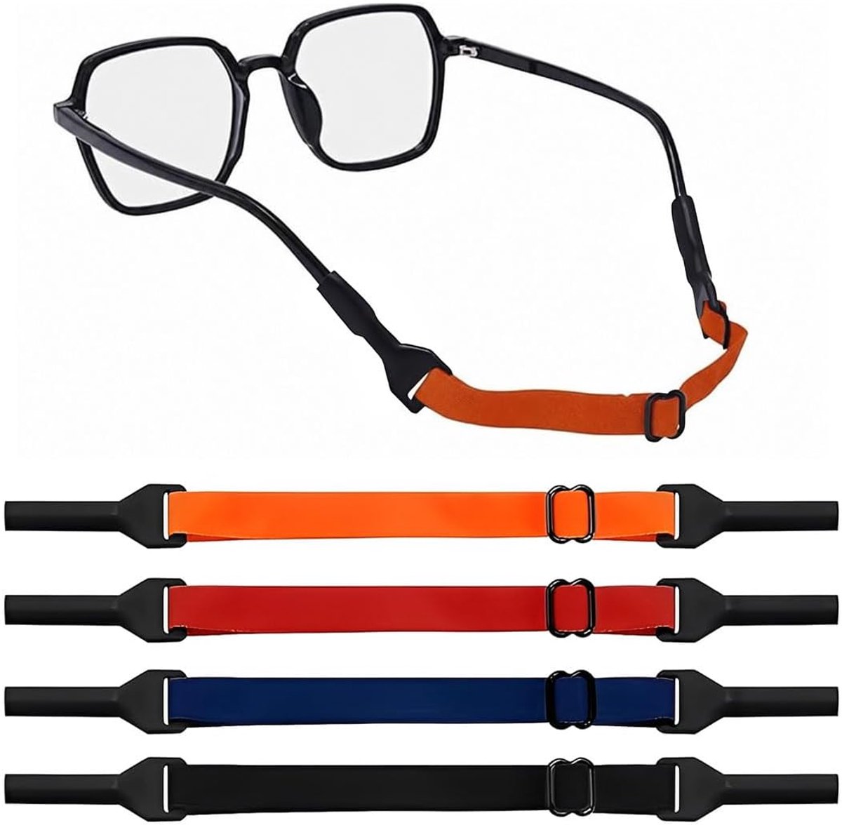 brillenhouders 4 stuks - verstelbare antislip veters - zwart, oranje, rood, marineblauw - SnelShoppen