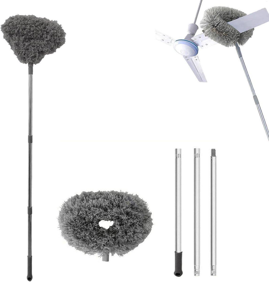 Plafondventilatorreiniger - Stofdoek Ventilator - Stof Verwijderen - Flexibele Kop - 44 x 23 x 3 cm - Grijs
