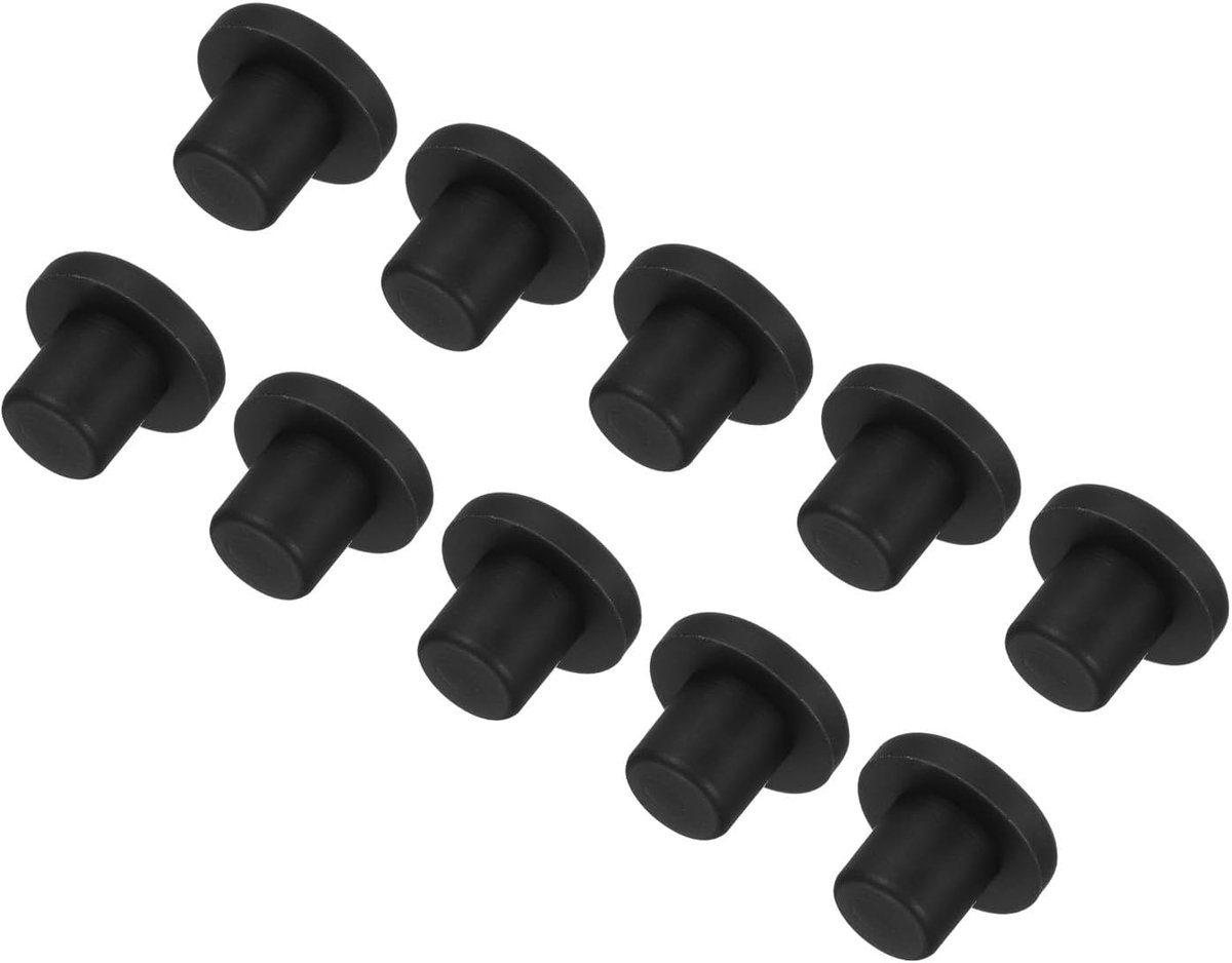 Siliconen stoppen op hoge temperatuur diameter 9 mm gatstop massief rubberen stoppen in T-vorm voor coating waterdichte doppen zwart 10 stuks (OD 16 mm)