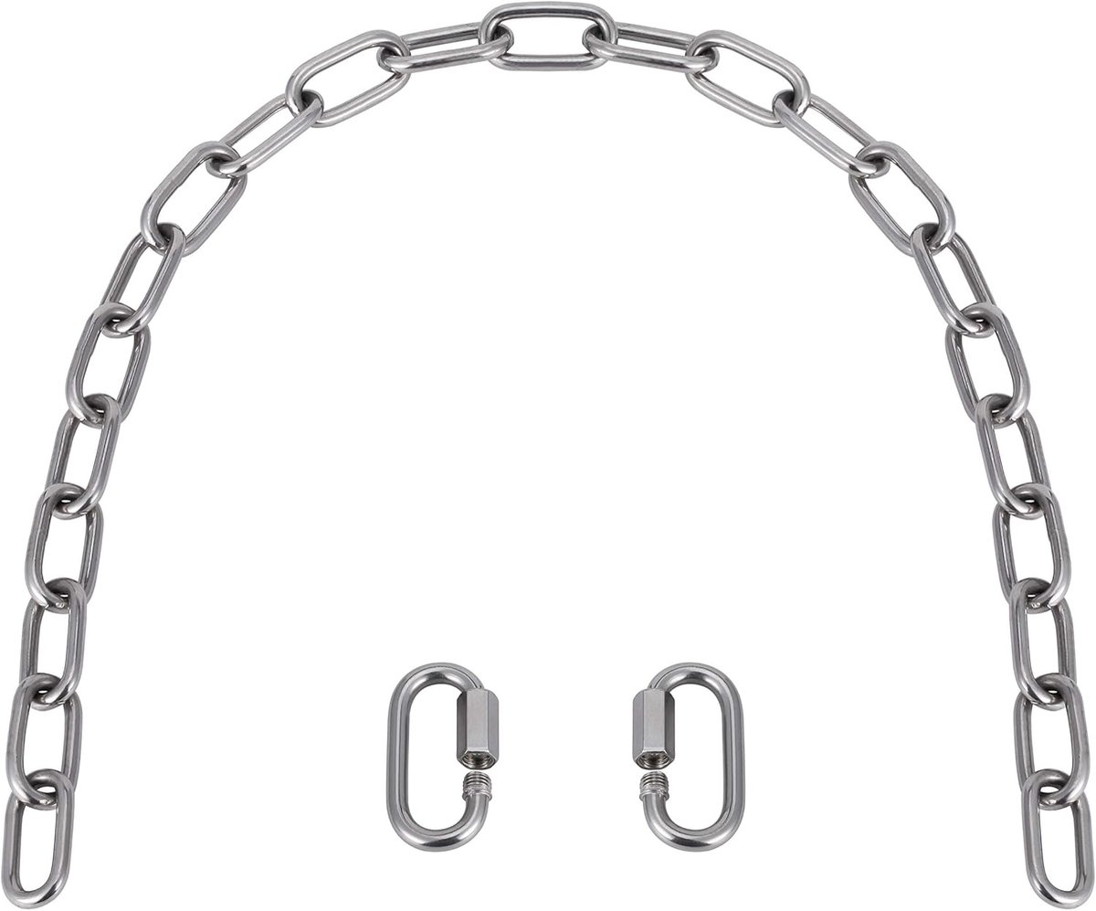 Stalen ketting, diameter 5 mm, roestvrij stalen ketting V4A, met 2 karabijnhaken, 70 cm lasketting/roestvrijstalen schakelketting/verlengketting, breukbelasting max. 400 kg, voor swing