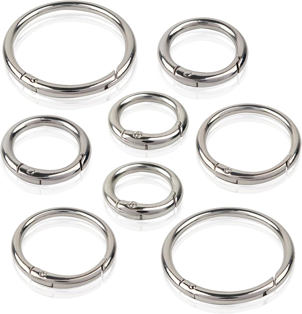 8 stuks Ronde Karabijnringen Zinklegering Lente O-ring 20 mm 30 mm 40 mm 60 mm Zilver Karabijnhaak voor Sleutelhanger Houder Tassen Draagtassen
