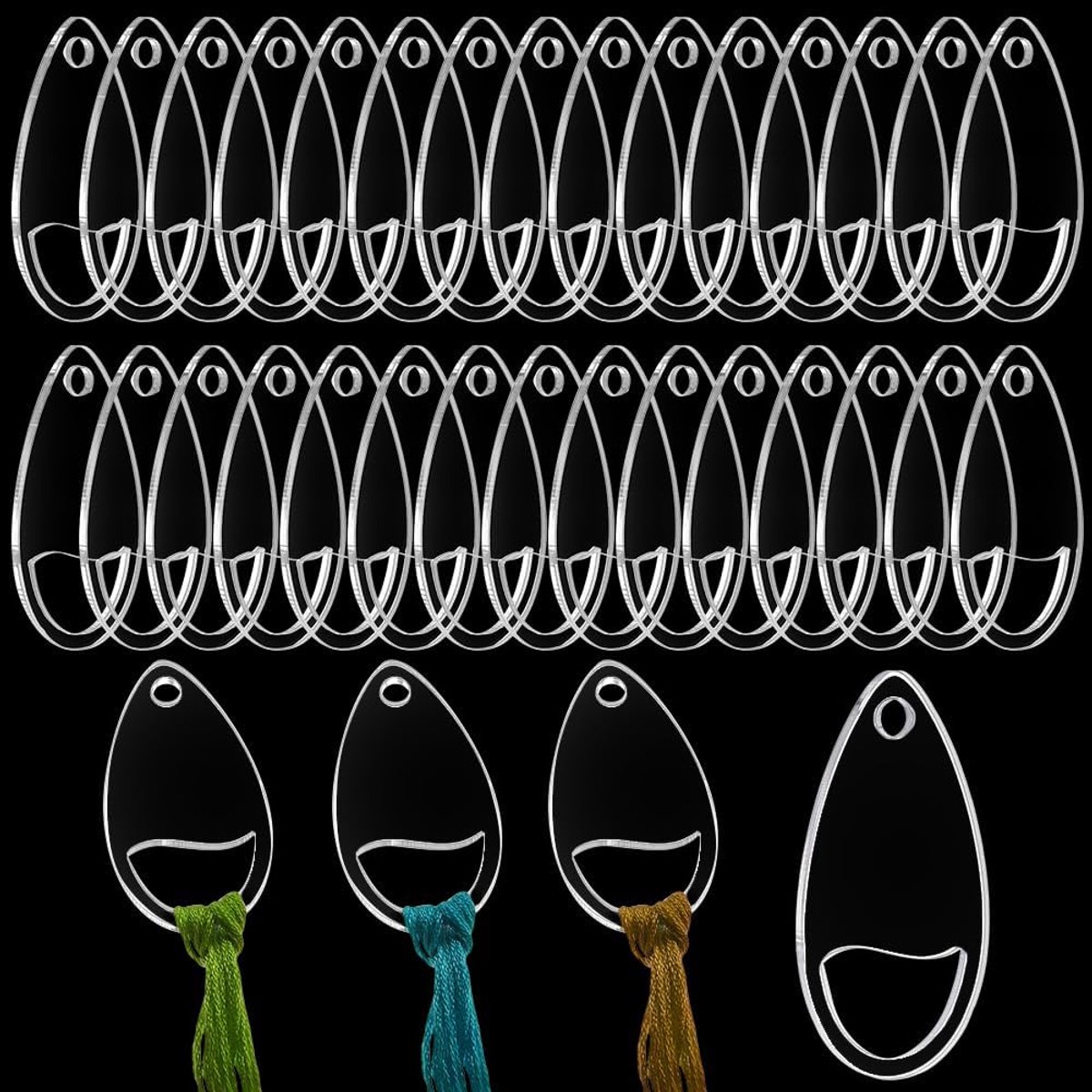 PandaHall 50 stuks acryl heldere draad druppels, druppelvormige kruissteek draad organisatoren borduurwerk floss drop organizer draad klossen bulk voor doe-het-zelf handwerk naaigaren opslag, 50 x