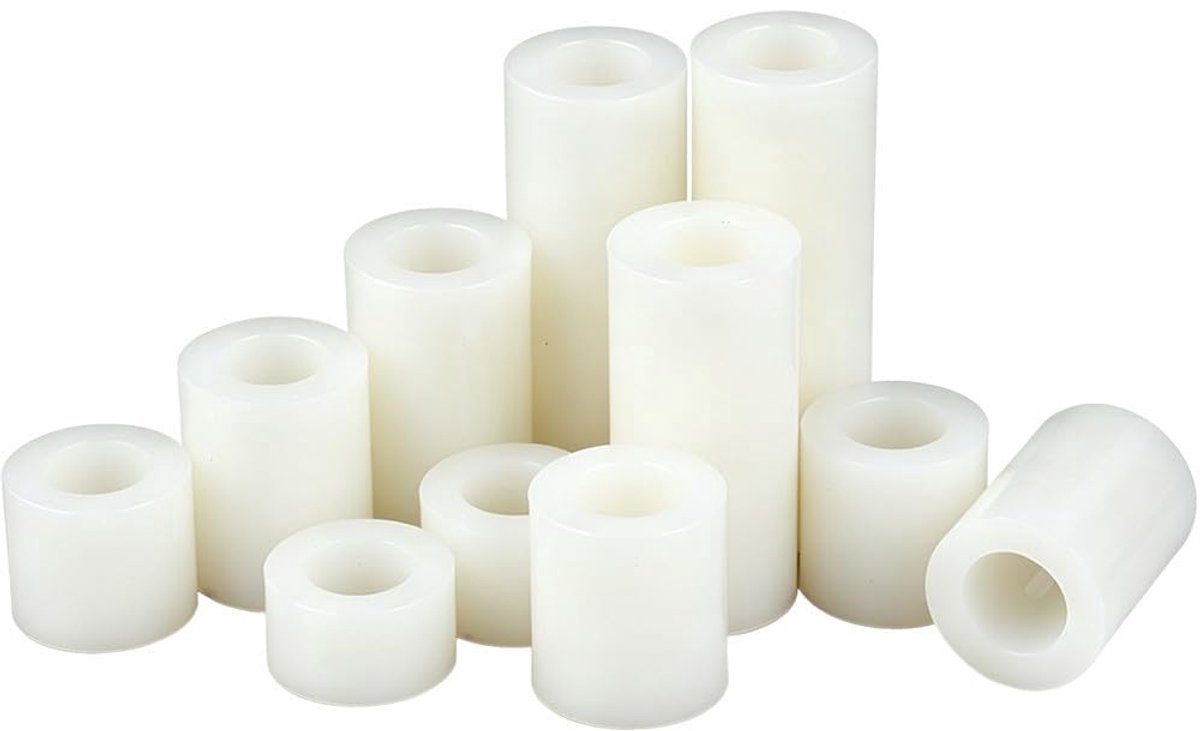20 Stuks Kunststof Afstandshulzen Wit - M4.2×7×12mm Afstandhouder Rond van Kunststof, Afstandshuls Lagerringafstandhouders, Schroefdraadhulzen voor M4 Schroeven