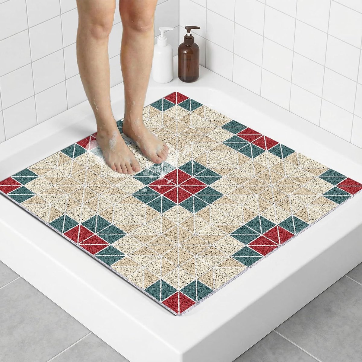Douchemat 70x70 cm van PVC Luffa, antislip badmat en doucheinleg, sneldrogend met afvoer voor natte ruimtes, veiligheid voor senioren