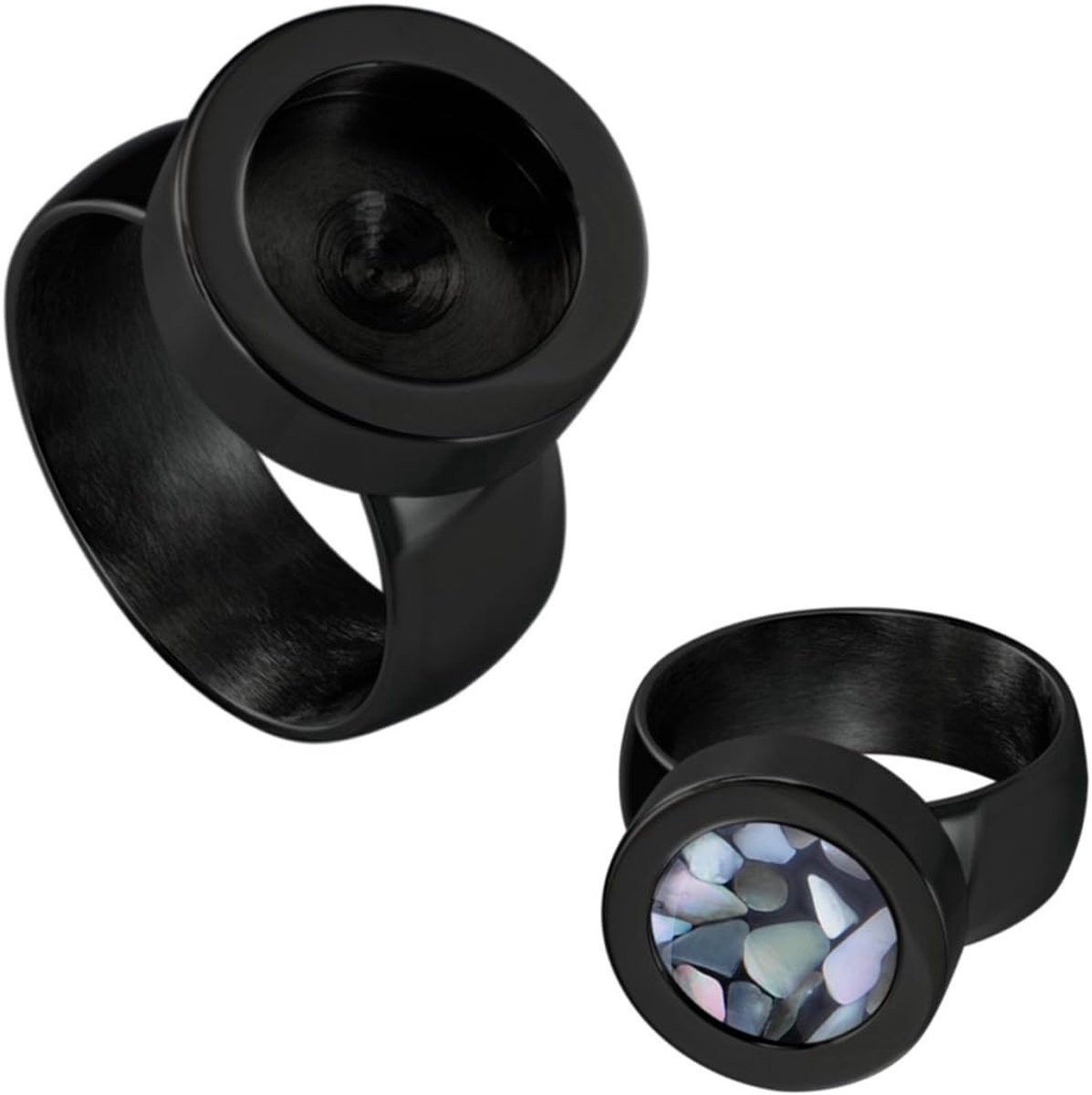 Dames Ring van RVS Zwart voor Mini Coins 18mm