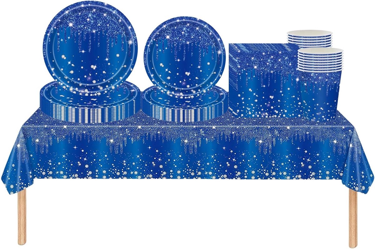 69 stuks Glanzende Glitter Diamant Party Servies Tafelkleed, Papieren Platen, Servetten Serviettes en Bekers Sets voor Kinderen Volwassenen Verjaardag, Bruiloft Xmas Gouden Party Tafeldecoraties