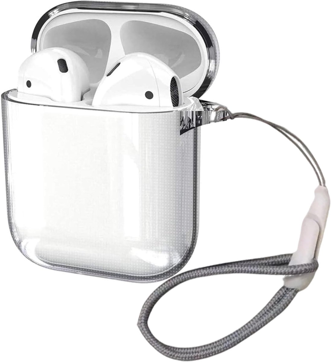 AirPods-hoes, AirPods 1/2 (2019) Beschermhoes met karabijnhaak, schokbestendige LED zichtbare draadloze oplaadhoes - Kristalhelder