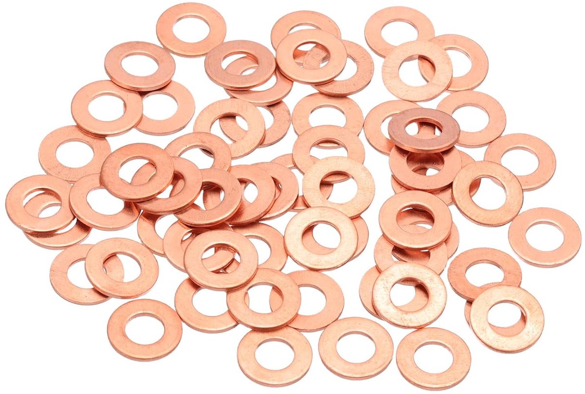 60 stuks sluitringen van koper, M6, 6 x 12 x 1 mm, platte metrische sluitringen, verbeterd koper, ringen voor het afdichten van schroeven, moeren, verbindingen, elektronische reparatie
