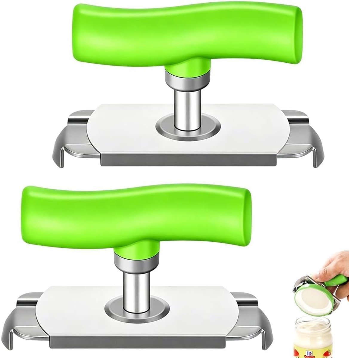 2 stuks flesopener, blikopener van roestvrij staal, flesopener voor senioren, verstelbare glasopener, dekselopener, handmatige flesopener, keukenhulp voor senioren en huishouden