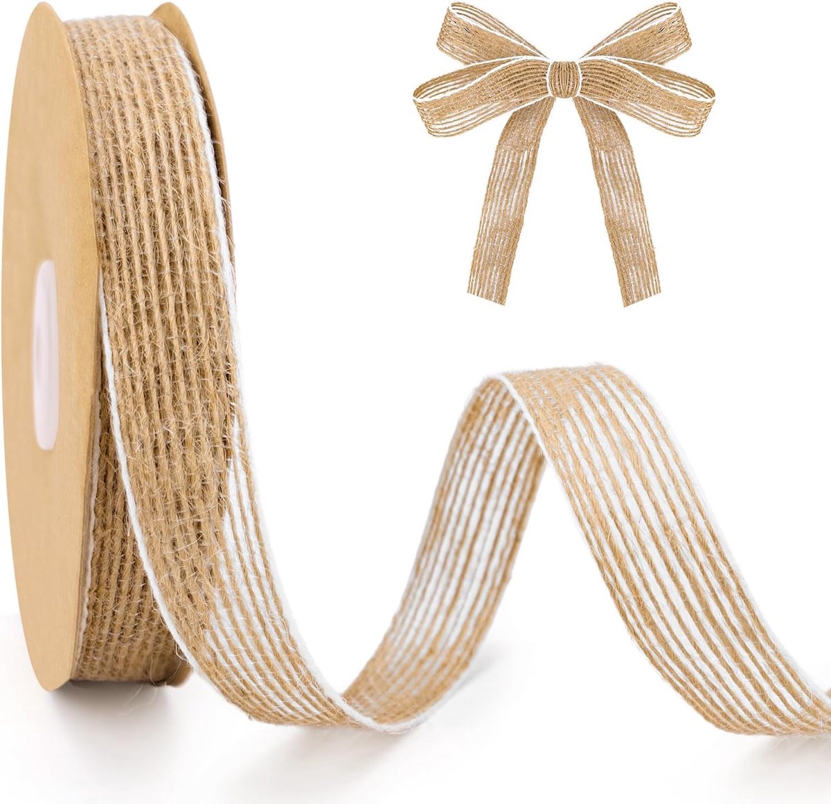 IjAcraft 20 mm jute lint met witte rand: 18 m natuurlijk smal cadeaulint jute, jute knutsellint vintage om te knutselen, rustiek decoratief lint voor bruiloft, doe-het-zelf, Kerstmis