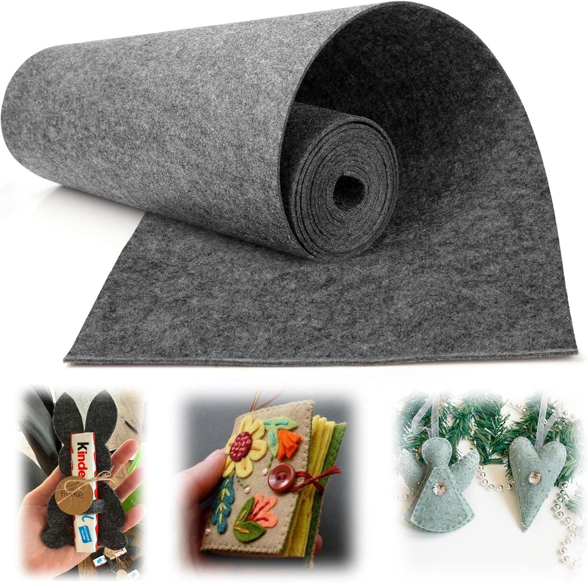 Vilt, per meter, 30 cm x 300 cm x 2 mm, viltrol, grijs, viltstof, per meter, 2 mm dik, viltmat, polyester viltmatten om op maat te snijden, naaien en krasbescherming voor doe-het-zelf