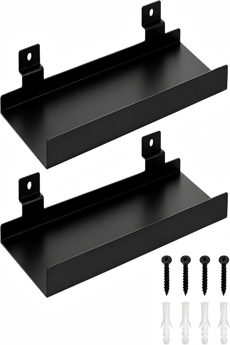 Wandrek, set van 2 metalen wandplanken voor fotolijsten, decoratie, woonkamer, werkkamer, keuken, met meerdere indelingen, zwart