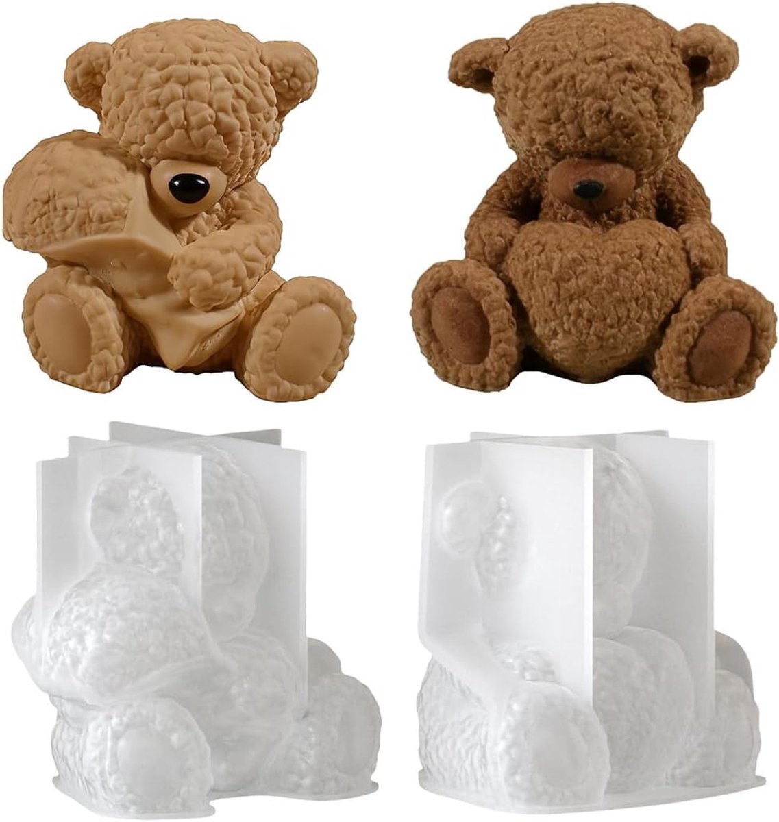 4 stuks beren siliconen mal 3D beer gietvorm teddybeer ijsvormen ijsblokjesvormen dieren teddybeer hars siliconen mal voor zelf knutselen kaarsen, zeep, ornament decoratie (teddybeer)