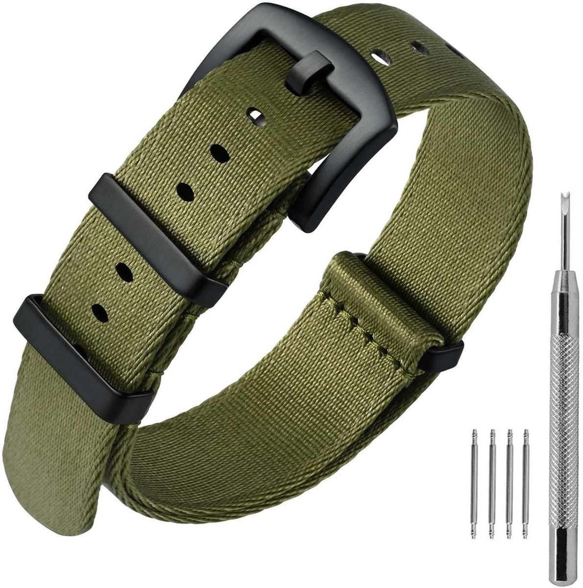 Militaire nylon horlogeband voor mannen vrouwen, vervangende horlogebandjes 18 mm 20 mm 22 mm met zilverzwarte roestvrijstalen gesp