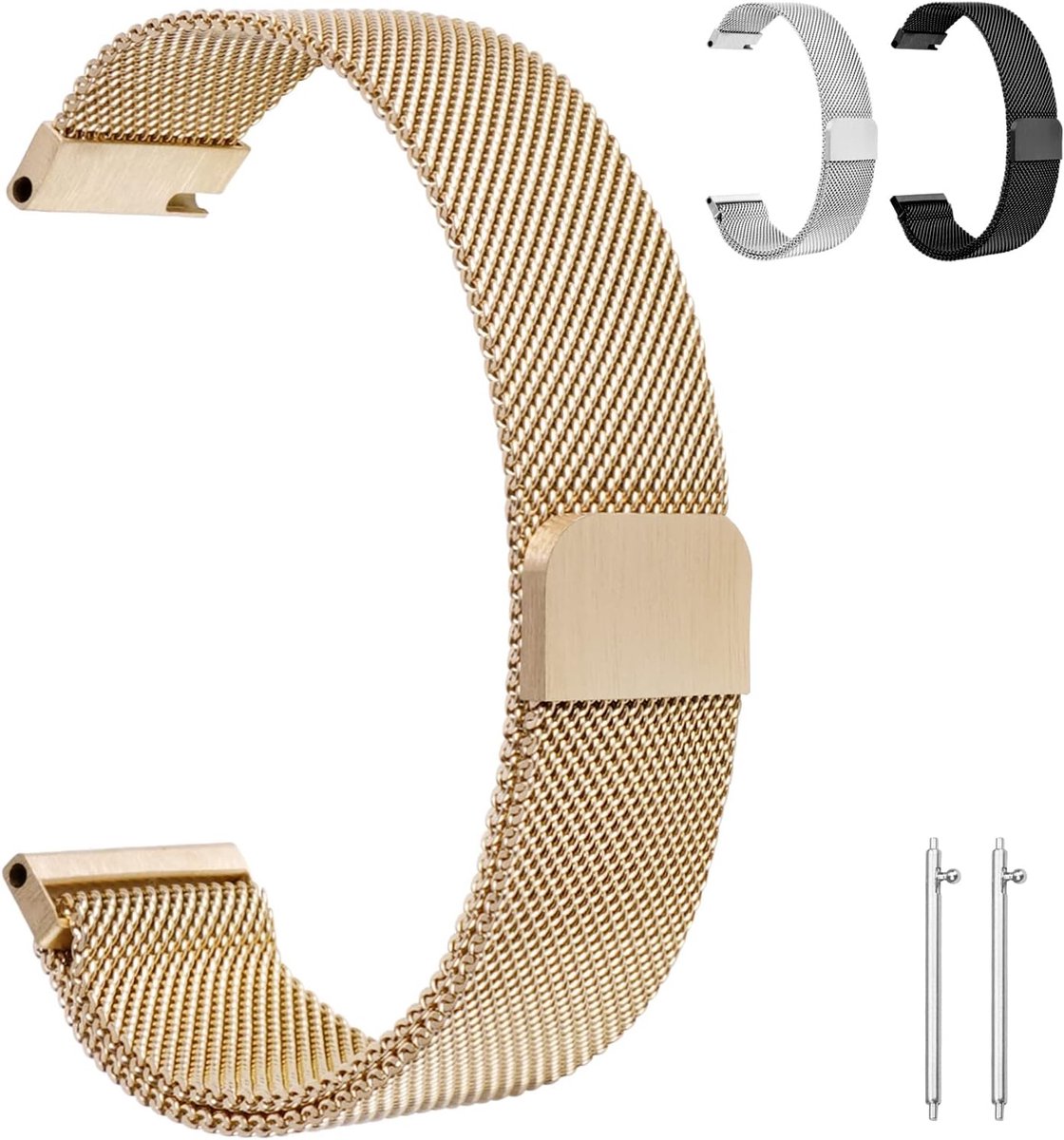 Mesh-geweven horlogebandje met snelsluiting, 20/22 mm, verstelbaar, roestvrijstalen vervangende metalen bandjes met magnetische sluiting, smarthorlogebandjes voor mannen, vrouwen, tieners