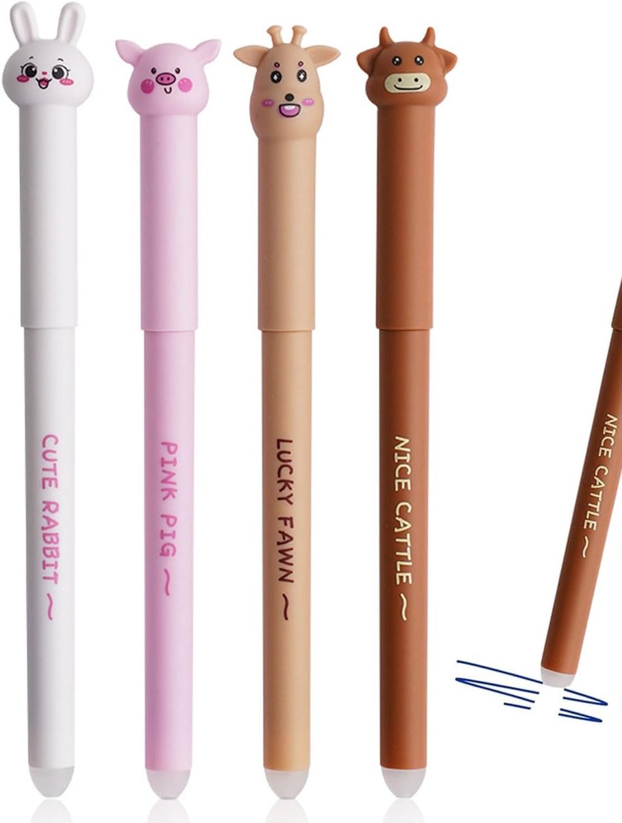 uitwisbare gelpen 0,5 mm - 4 stuks - blauwe inkt - vlekvrije reiniging - ShopVlot