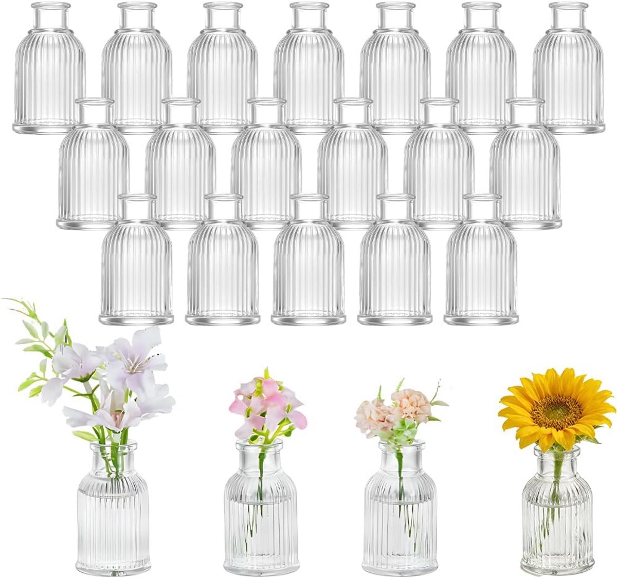 Mini vazen set 20 stuks - 7 cm hoog - glas - voor tafeldecoratie - ShopVlot