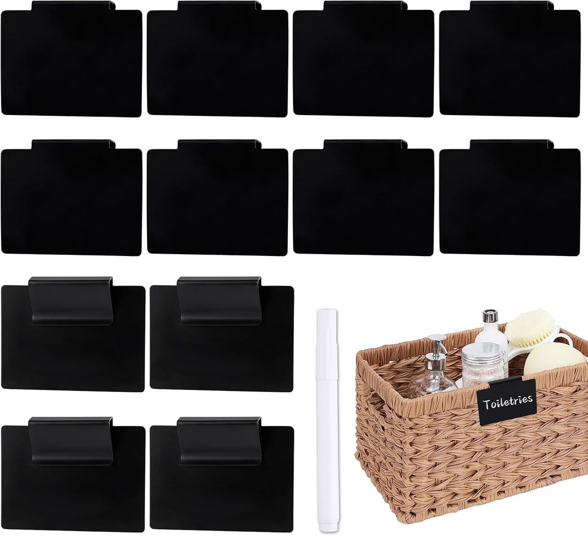 Basket labels 12 stuks - verwijderbare PVC clips - met witte marker - ideaal voor organisatie - ShopVlot