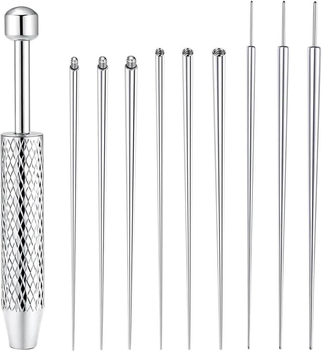 Piercinggereedschapsset 10-Delig - Titaniumkleurig - Inclusief tang en kralenverwijderaar - ShopVlot