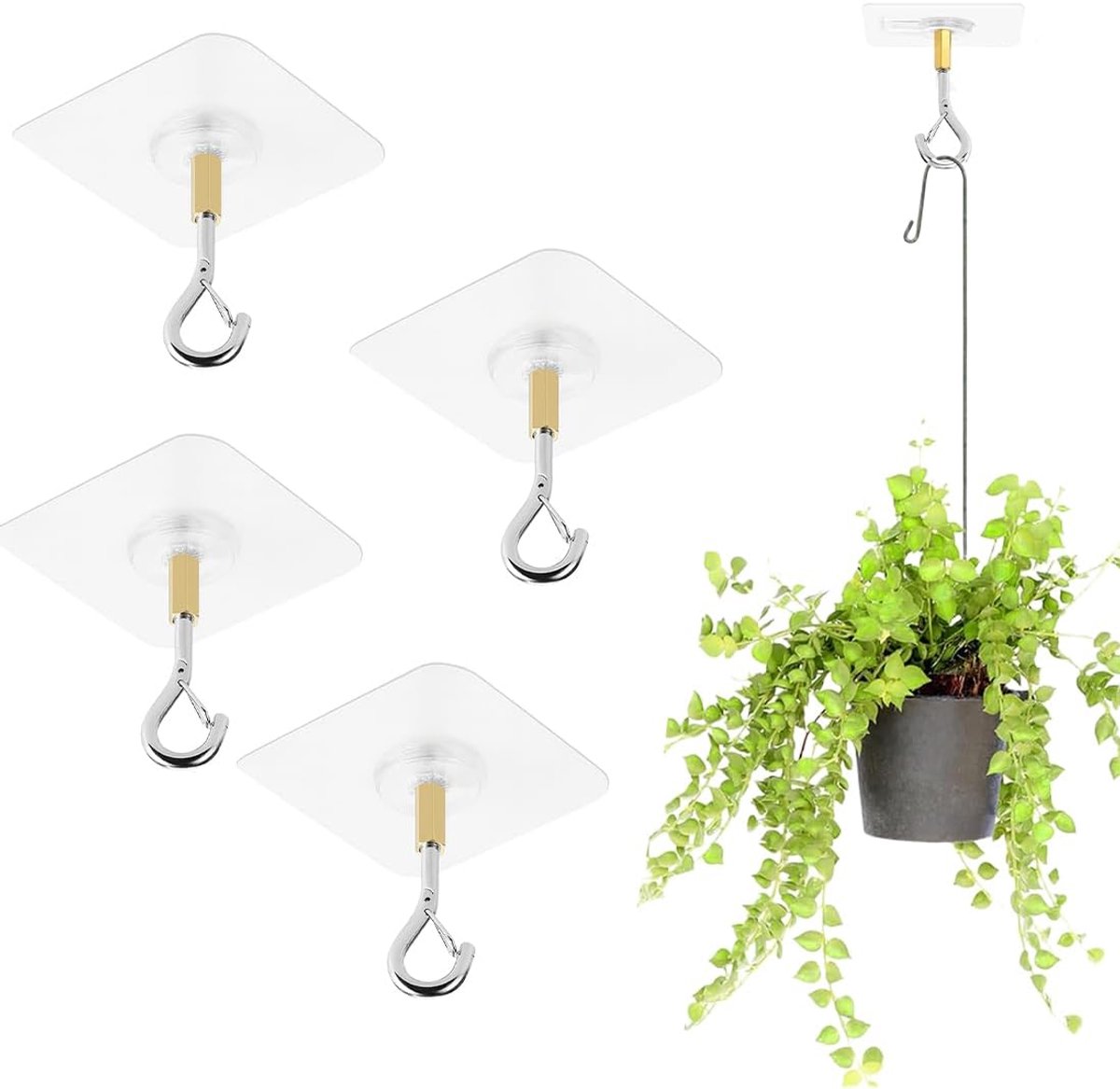 Zelfklevende plafondhaken set van 4 - waterdicht - zonder boren - ideaal voor het ophangen van planten - ShopVlot