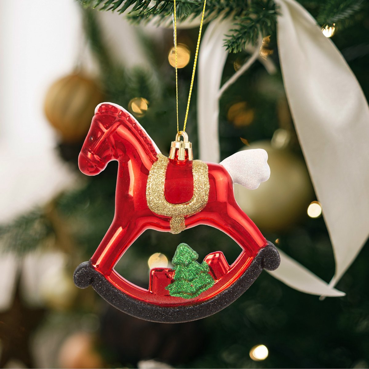 Kerstboomversiering - Schommelpaard, glitter - 100 x 100 mm 1 Stuks [58552]